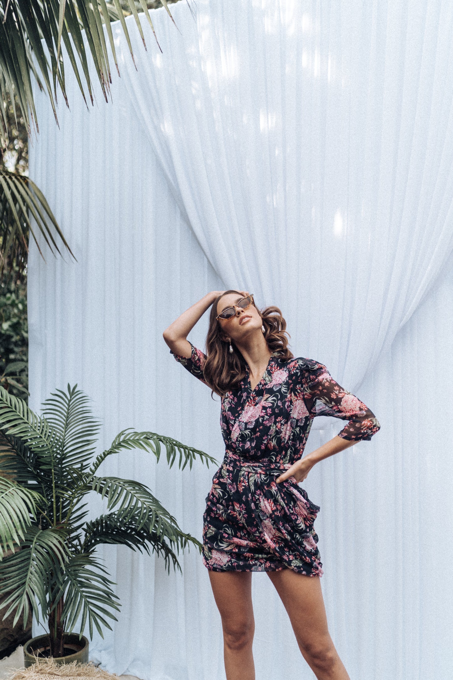 Antoinette Mini Dress - Black Floral