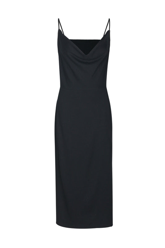 Sara Cowl Neck Knit Midi Dress- Black