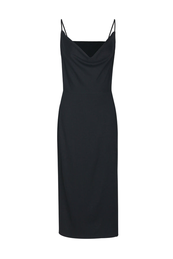 Sara Cowl Neck Knit Midi Dress- Black